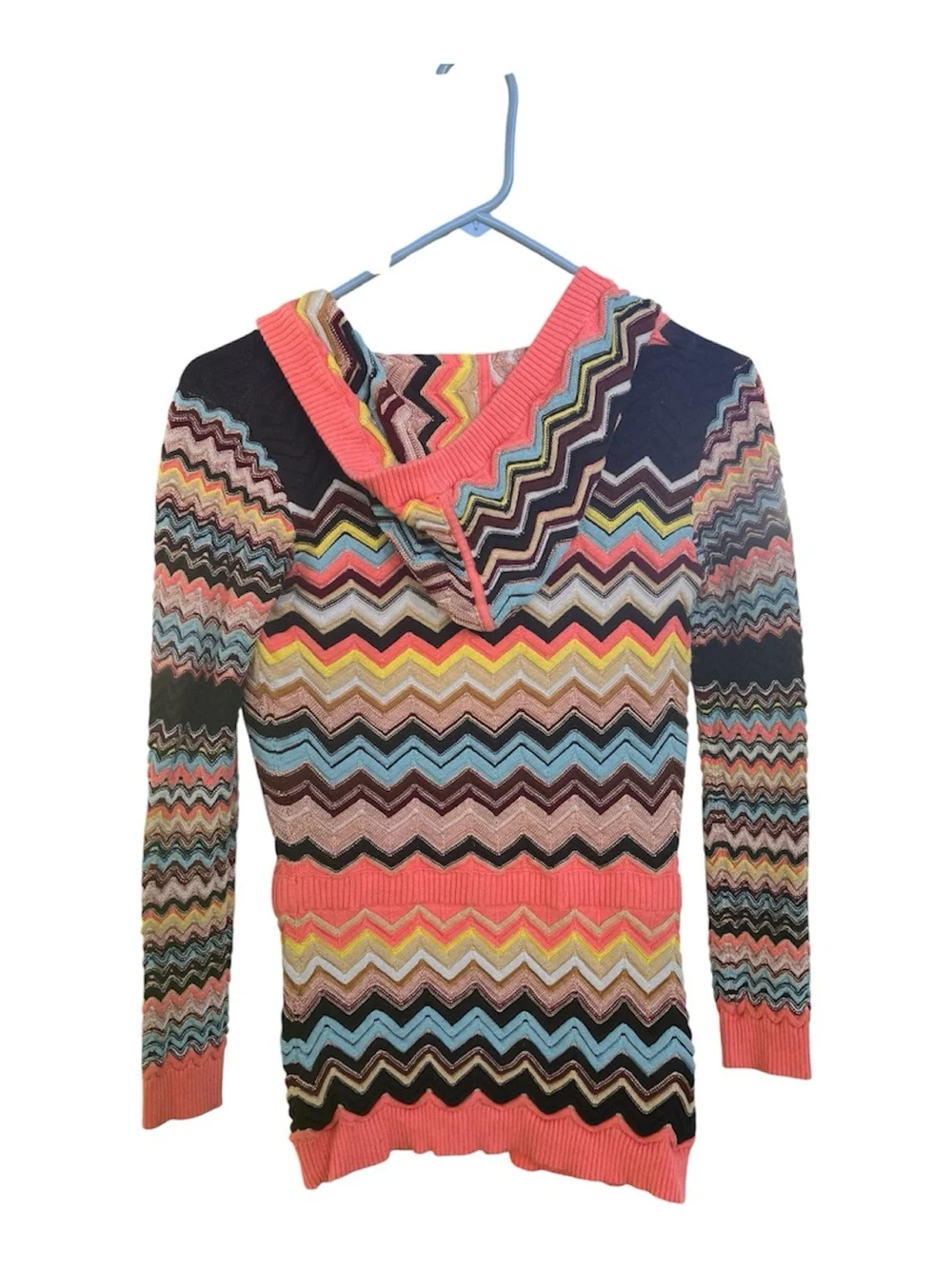Missoni  Multicolor Chevron Zip Hoodie Jacket - coral  Accent trim